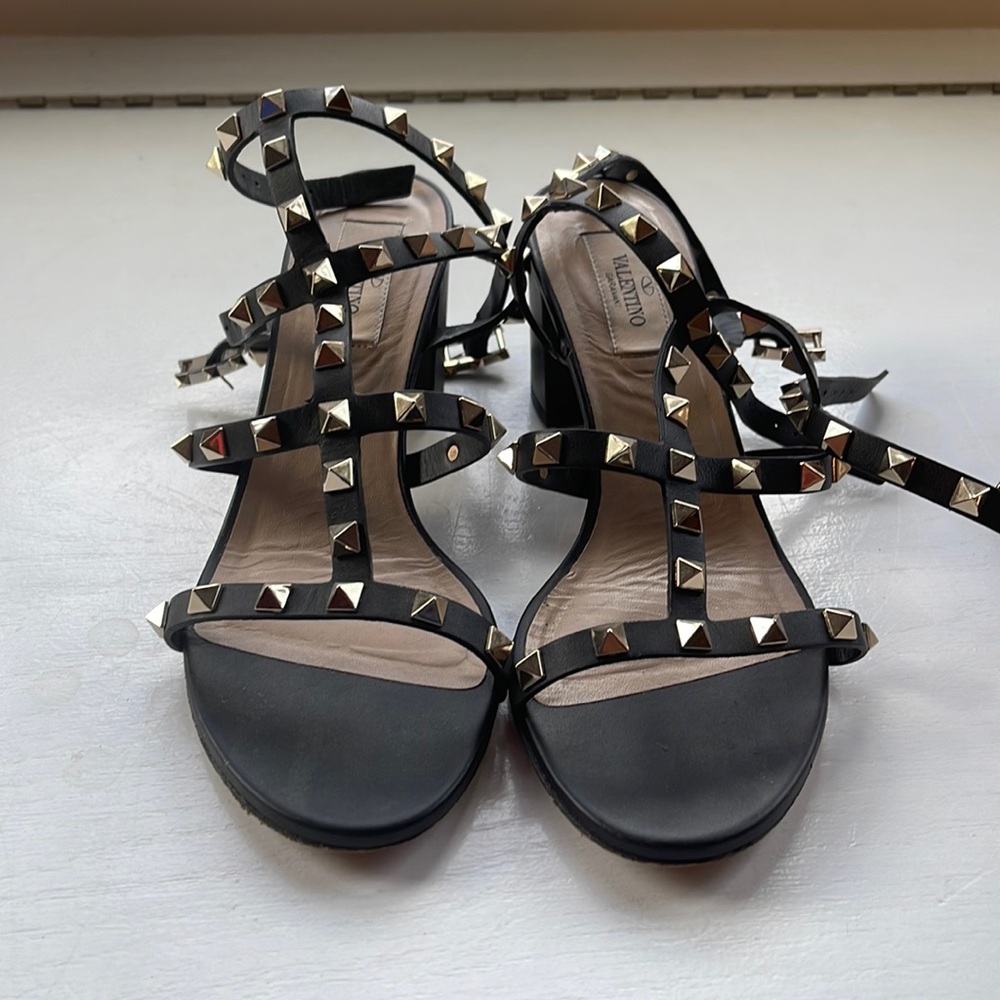 Valentino Rockstud Ankle Strap Block Heel Sandal